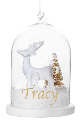 Glass Dome Ornament w/ Deer and Christmas Tree
