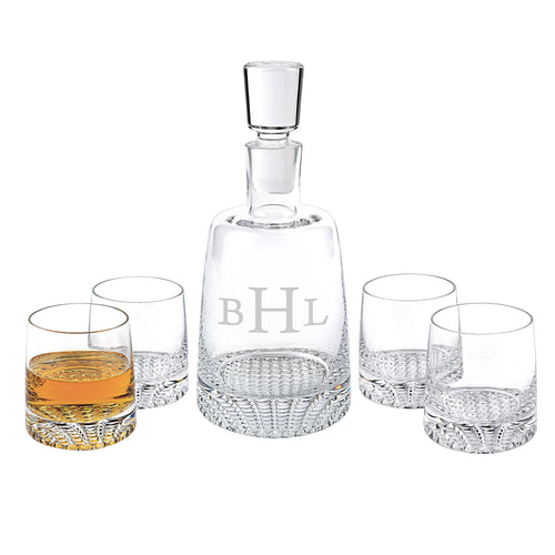 Monogramed European Mouth Blown 5 Piece Whiskey, Bourbon or Scotch Set