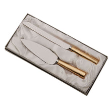 Gold Hammered Handle Knife & Server Set
